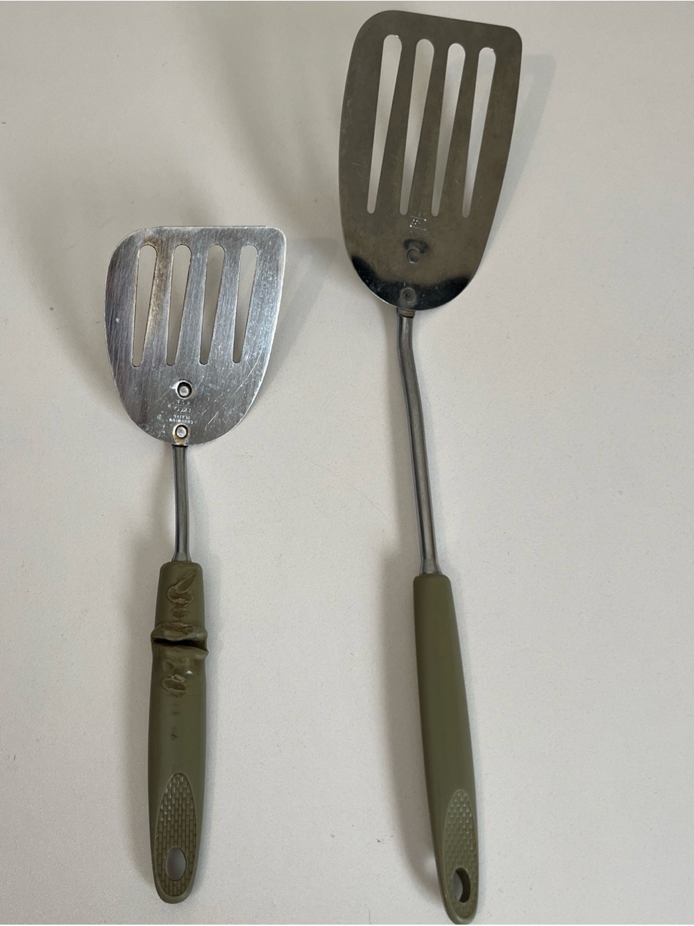 Vintage Ekco Green Slotted Spatula Set Chromium Plated 2 Piece Turners